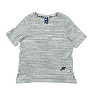 Nike Women's Size M Blouse Top Short Sleeve Gray Rayon V Neck Striped